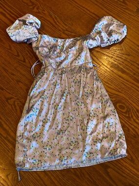 ZARA SATIN FLORAL PUFF SLEEVED MINI DRESS